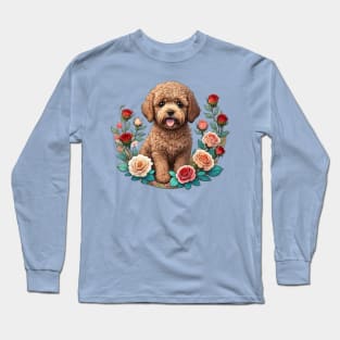 Mini Labradoodle Puppy With Roses Long Sleeve T-Shirt